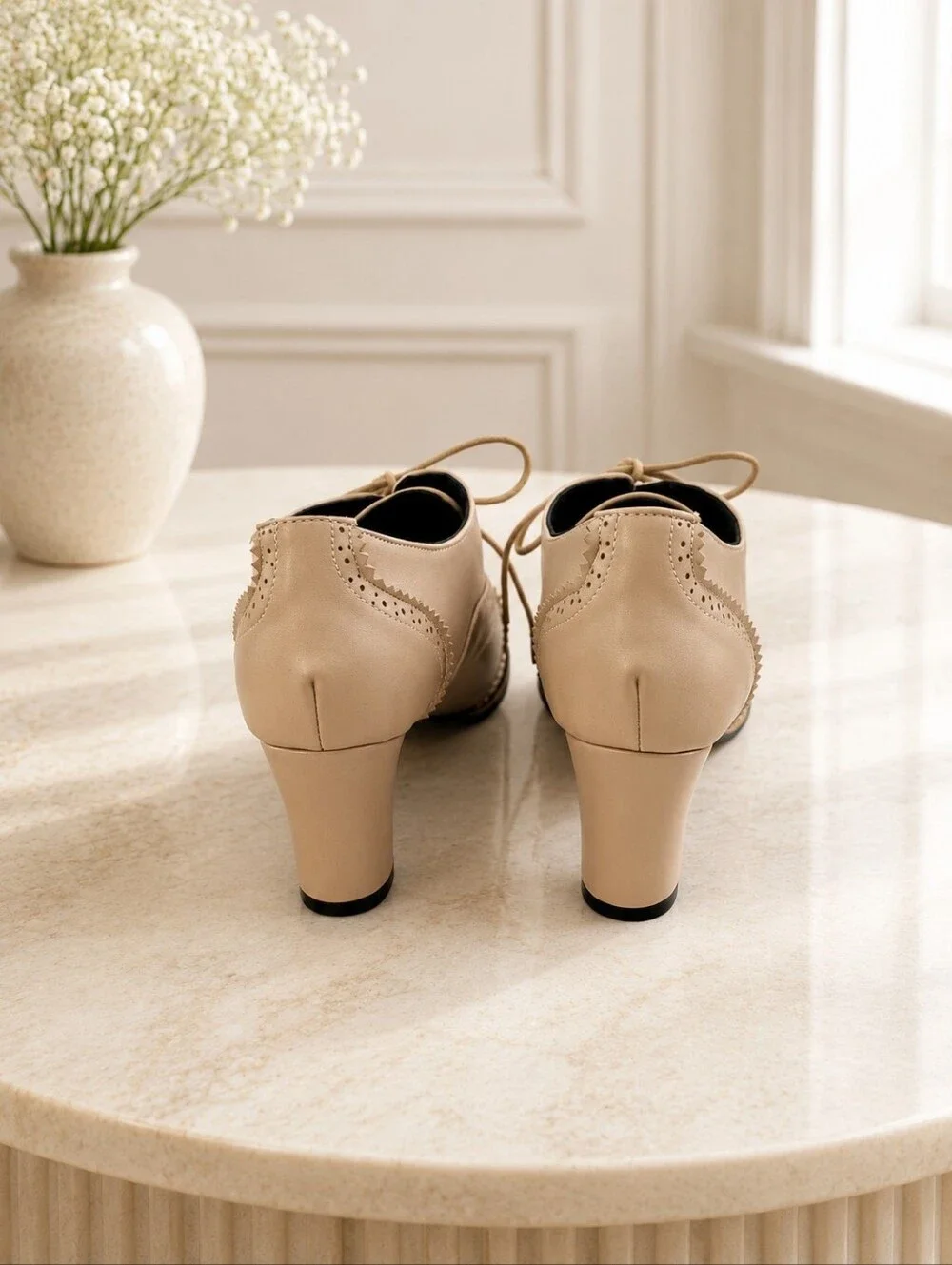 Taupe Brogue Oxford Pumps | Cottagecore Academia Lace-Up Heels EU 41 - Picture 4 of 5